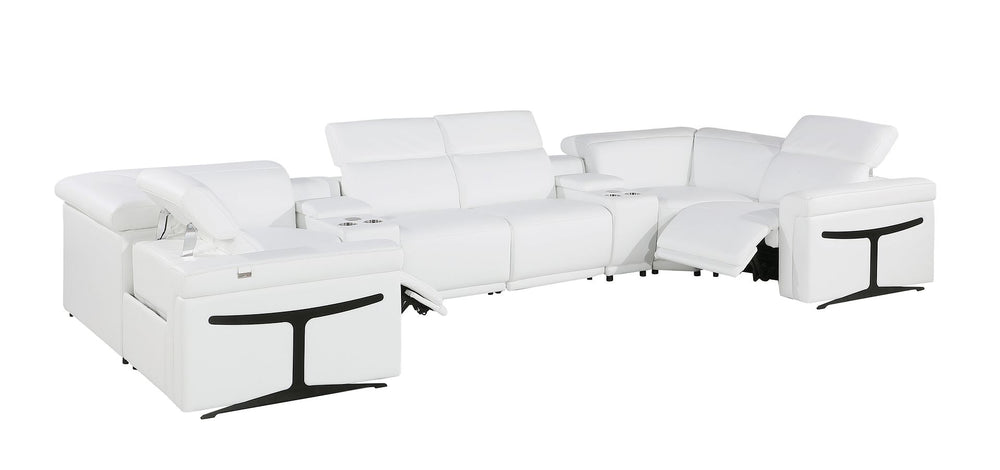 DivanItalia 1126 8-Piece U-Shaped Sectional Sofa in Top Grain Italian Leather with 2 Power Recliners & Power Headrests - White