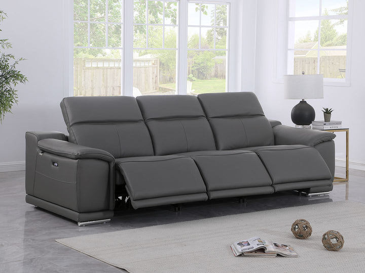 DivanItalia 9762 3-Piece Modular Power Reclining Sofa with 3 Power Recliners in Top Grain Italian Leather - Dark Gray
