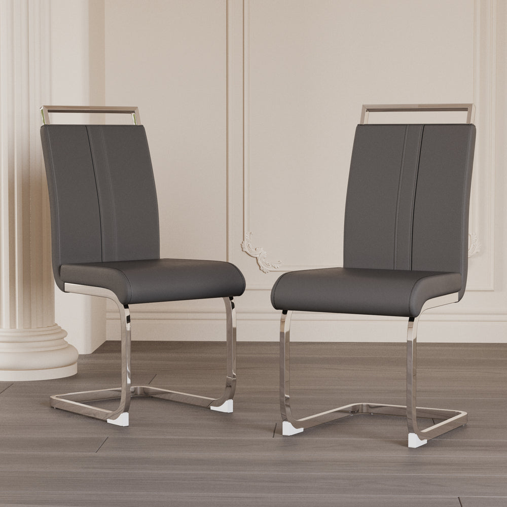 Modern Grey Faux Leather Dining Chair with Sturdy Metal Legs (Set of 2)