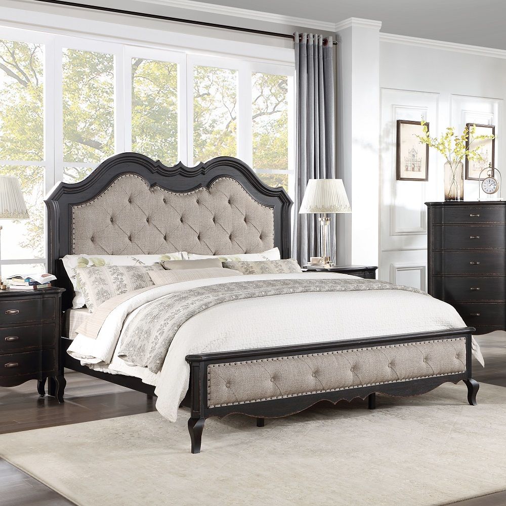 Chelmsford - California King Bed - Beige Fabric & Antique Black