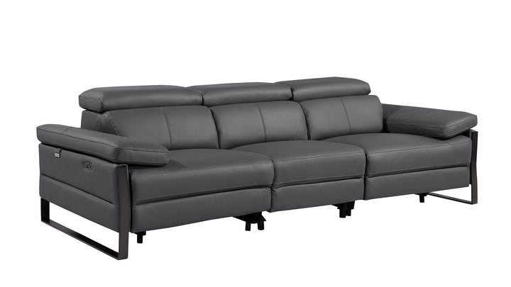 DivanItalia 1246 Modular Power Dual Reclining Sofa with Power Reclining Headrests – Top Grain Italian Leather - Dark Gray