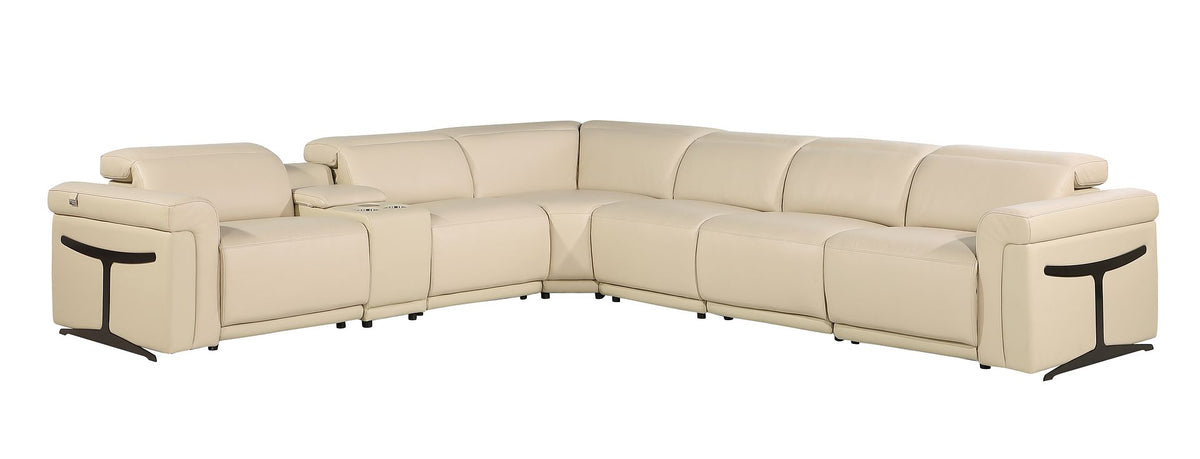 DivanItalia 1126 7-Piece L-Shaped Sectional Sofa in Top Grain Italian Leather with 4 Power Recliners & Power Headrests - Beige