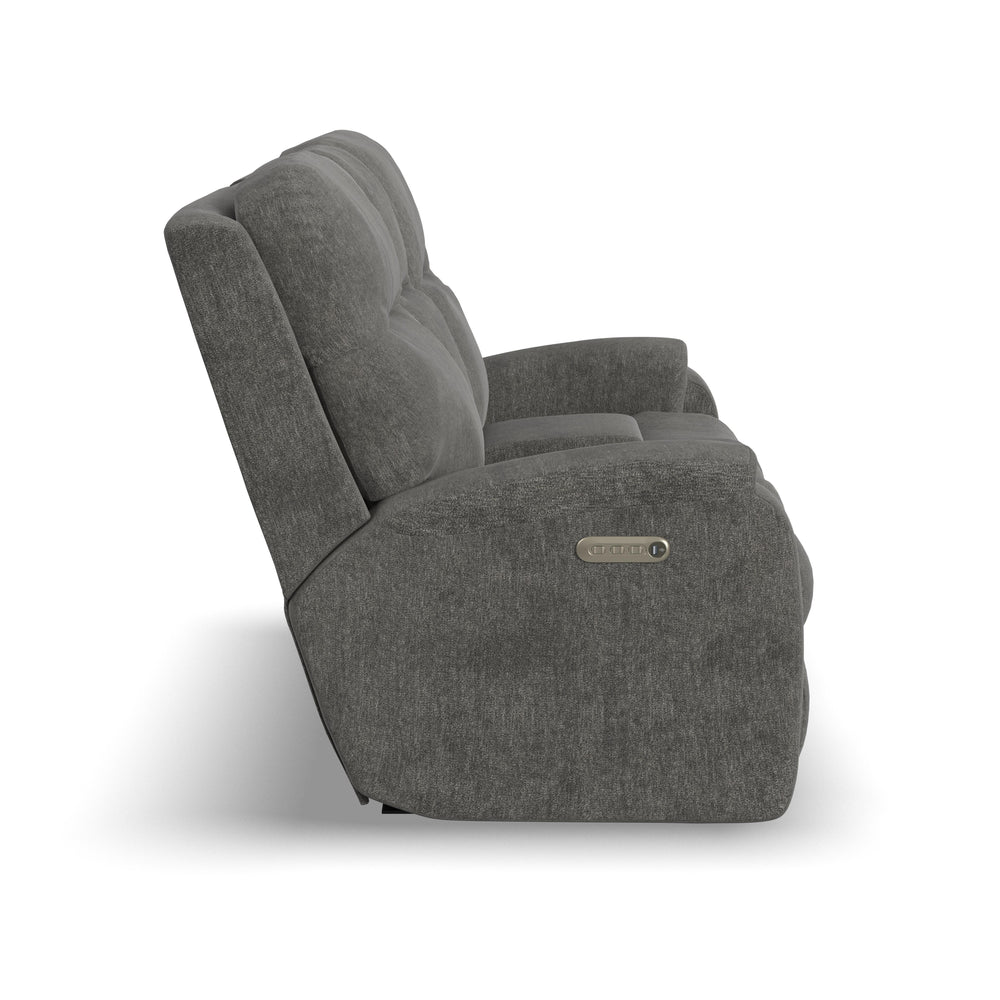 Penn Power Reclining Loveseat With Console & Power Headrests & Lumbar Dark Gray