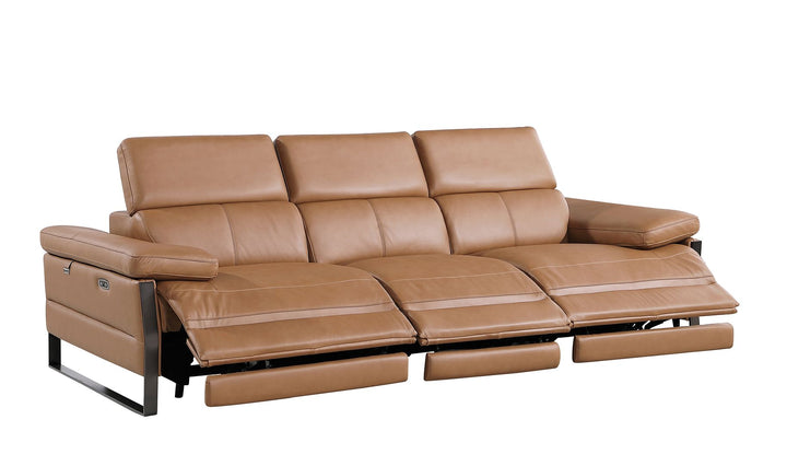 DivanItalia 1246 Modular Power Triple Reclining Sofa with Power Reclining Headrests – Top Grain Italian Leather - Cognac