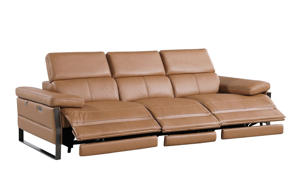 DivanItalia 1246 Modular Power Triple Reclining Sofa with Power Reclining Headrests – Top Grain Italian Leather - Cognac