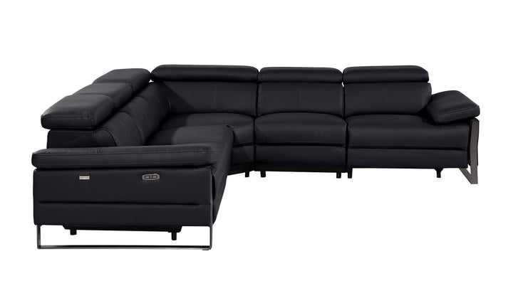 DivanItalia 1246 5-Piece L-Shaped Modular Power Reclining Sectional with Power Headrests – Top Grain Italian Leather - Black