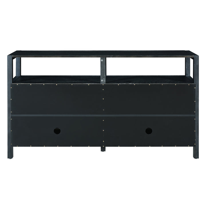 bohemian-style-rattan-sideboard-or-buffet-storage-cabinet-with-solid-wood-frame-black
