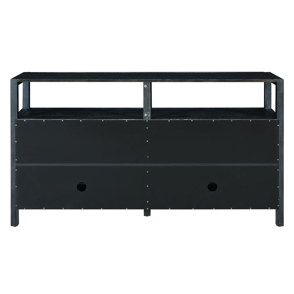 bohemian-style-rattan-sideboard-or-buffet-storage-cabinet-with-solid-wood-frame-black