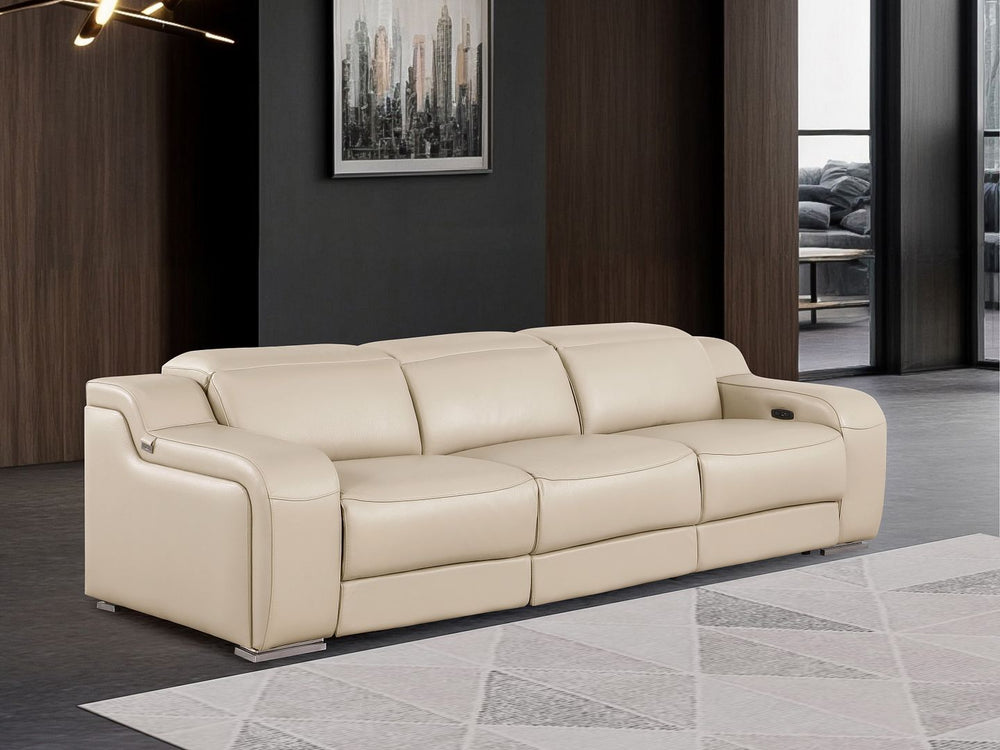 DivanItalia Beige 3-Piece Modular Power Reclining Sofa in Top Grain Italian Leather with 3 Power Recliners & Power Headrests
