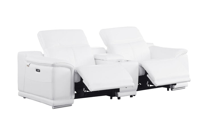 DivanItalia 9762 3-Piece Modular Power Reclining Console Loveseat with 2 Power Recliners in Top Grain Italian Leather - White