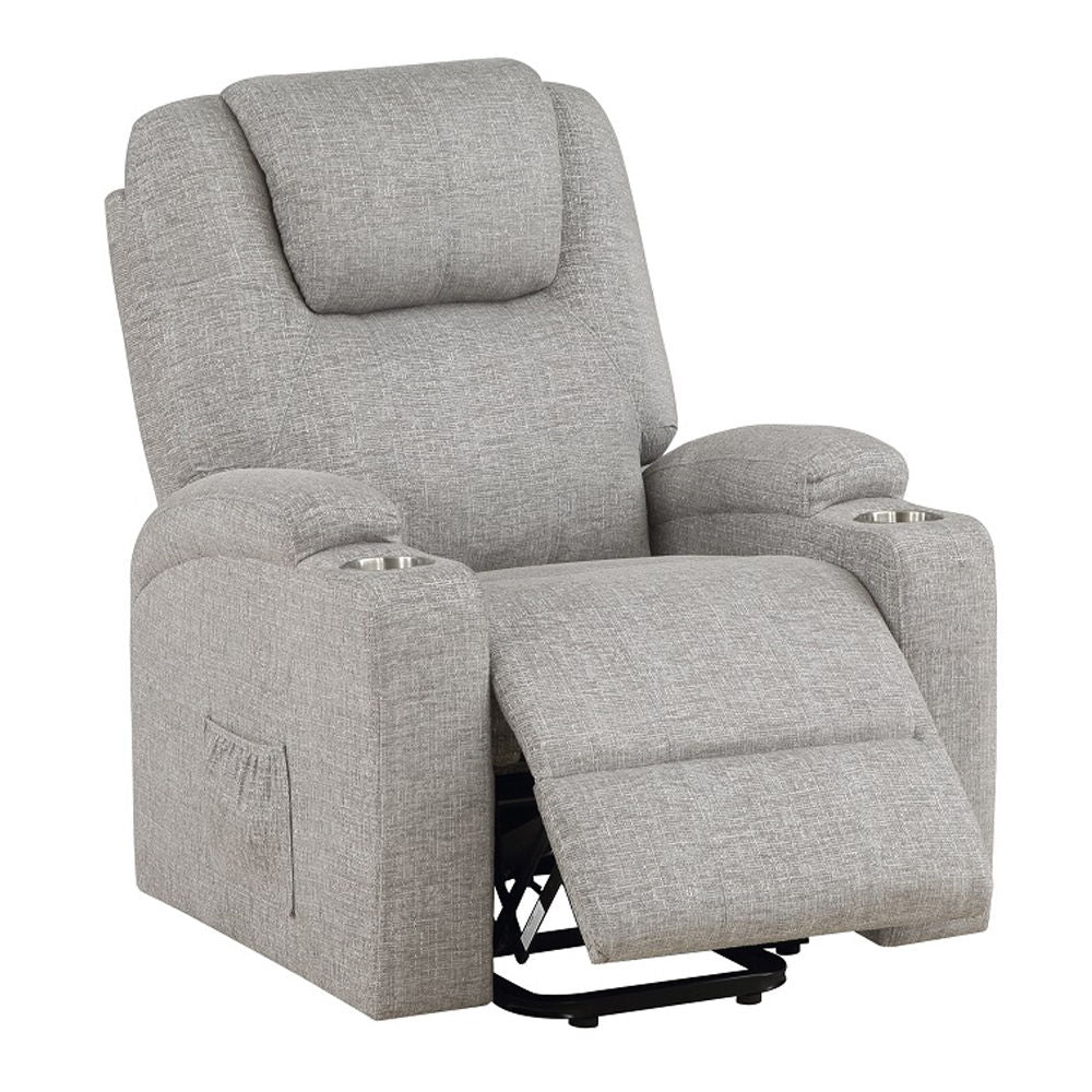 Evander - Recliner With Power Lift & Massage - Light Gray Chenille