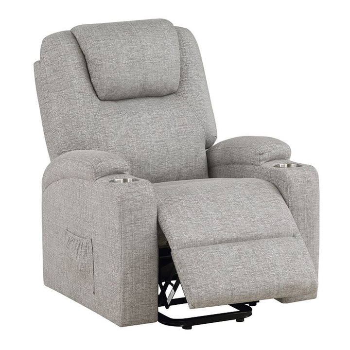 Evander - Recliner With Power Lift & Massage - Light Gray Chenille