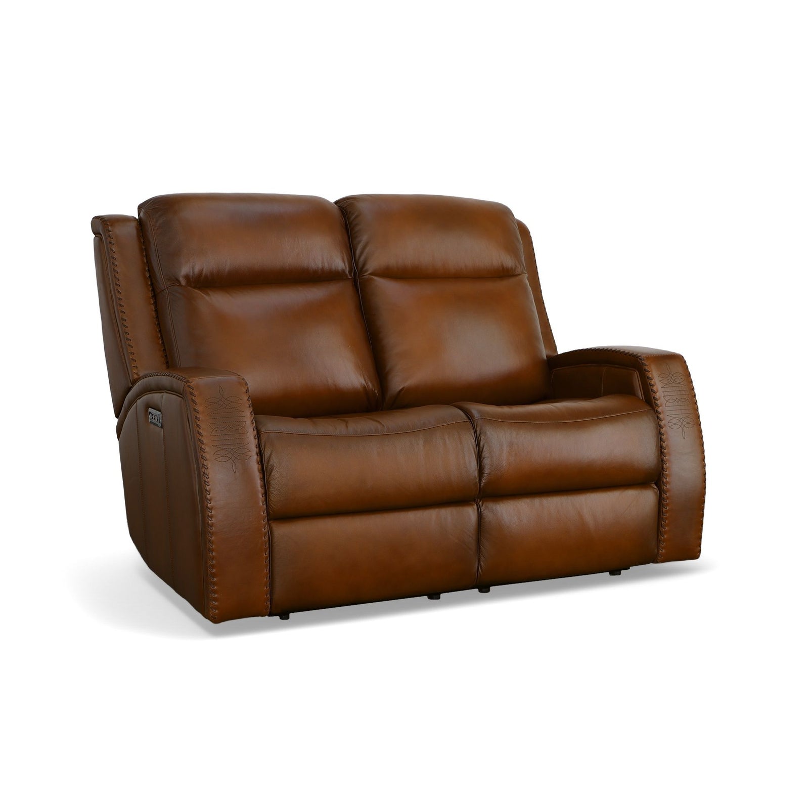 Mustang Leather Power Loveseat with Power Headrest in Rust