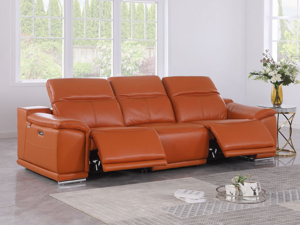 DivanItalia 9762 3-Piece Modular Power Reclining Sofa with 2 Power Recliners in Top Grain Italian Leather - Camel