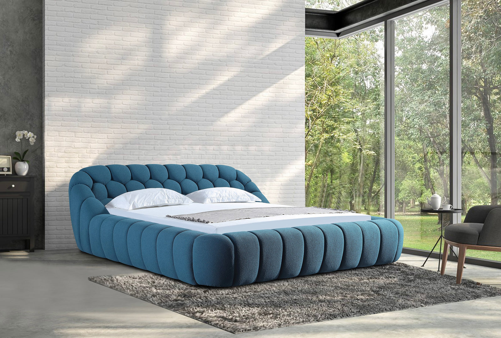 Eastern King Divani Casa Yolonda - Modern Dark Teal Fabric Bed