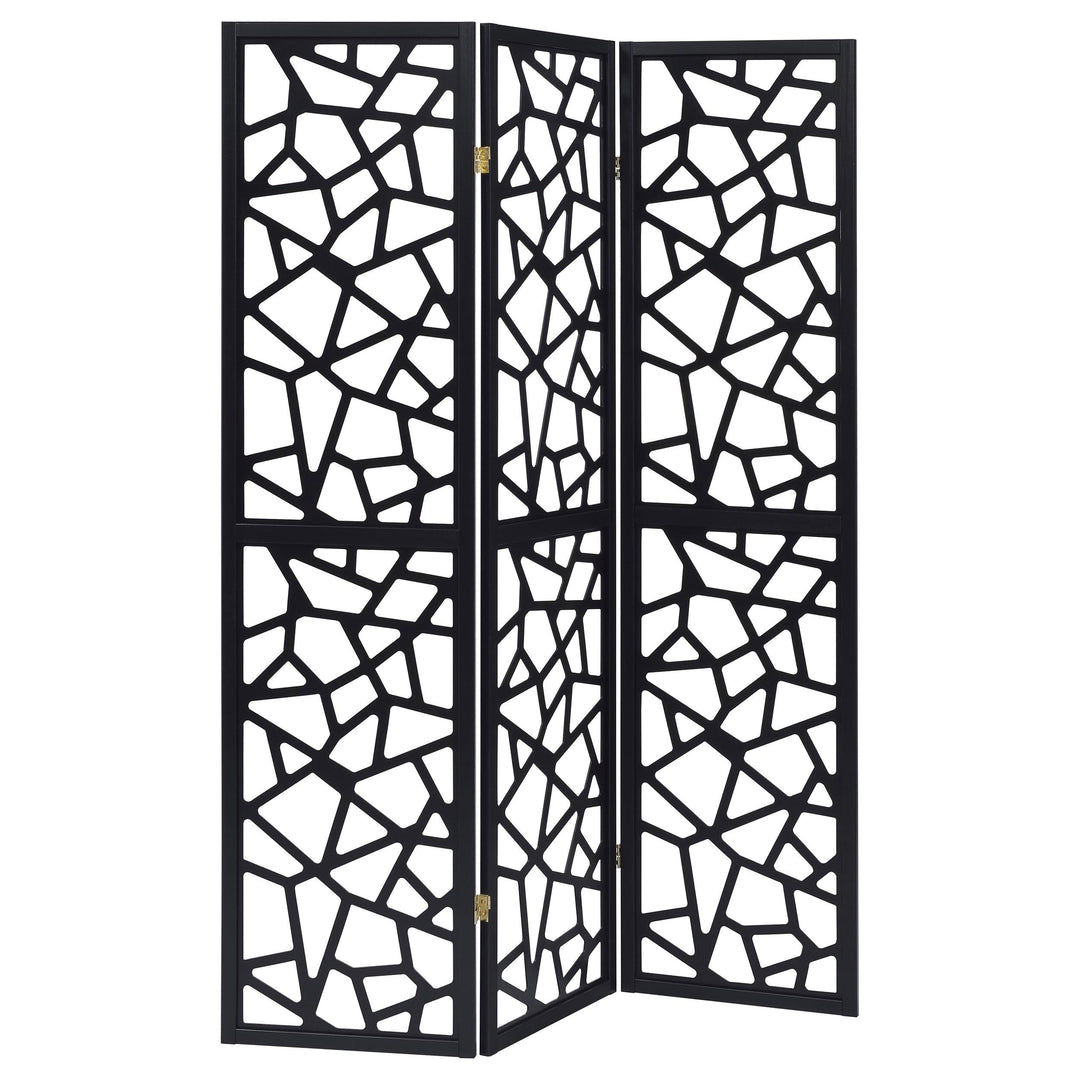 Coaster Furniture 900092 Nailan 3-Panel Room Divider Folding Screen Black Open Mosaic