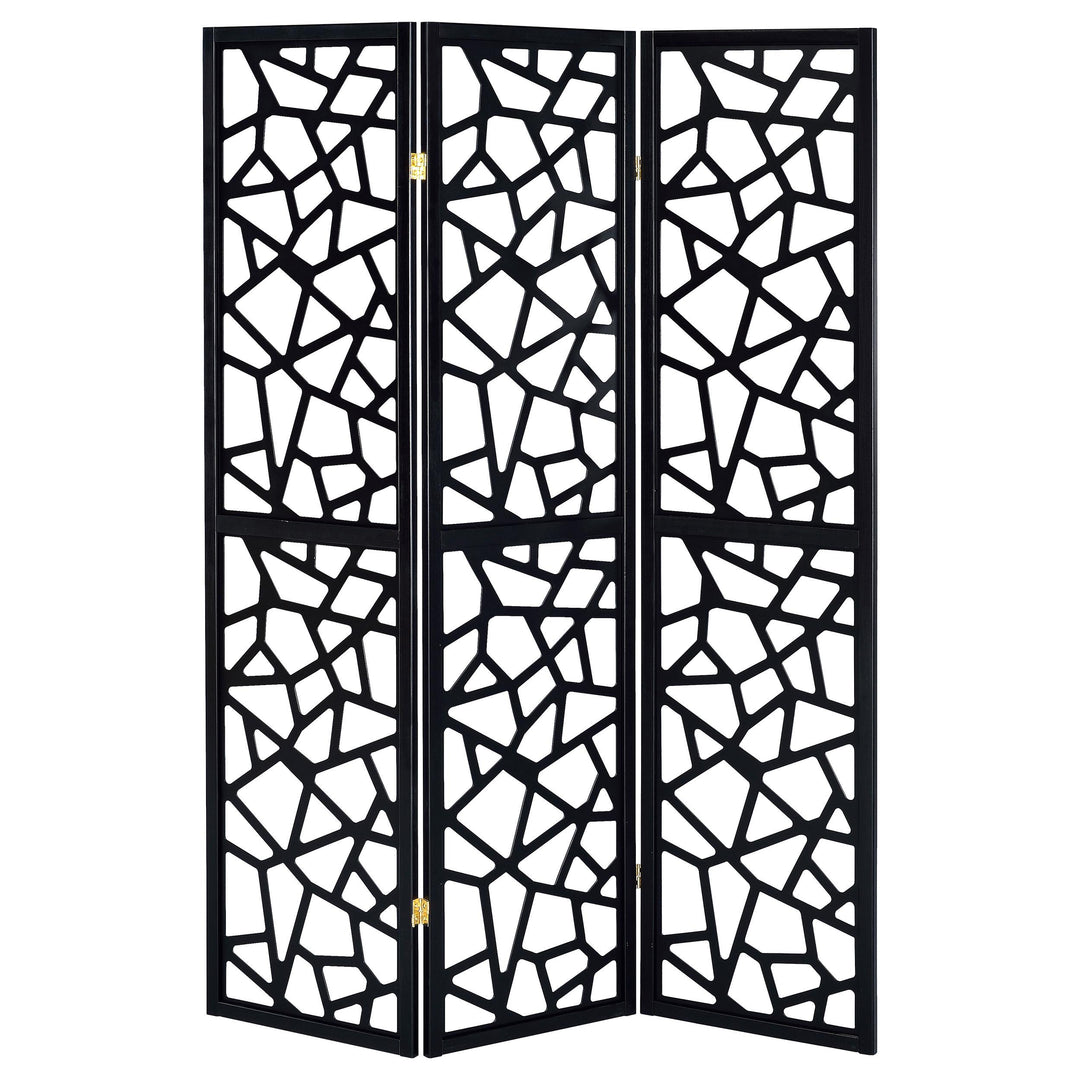 Coaster Furniture 900092 Nailan 3-Panel Room Divider Folding Screen Black Open Mosaic