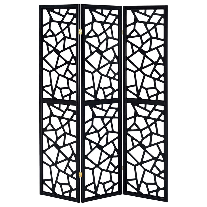 Coaster Furniture 900092 Nailan 3-Panel Room Divider Folding Screen Black Open Mosaic
