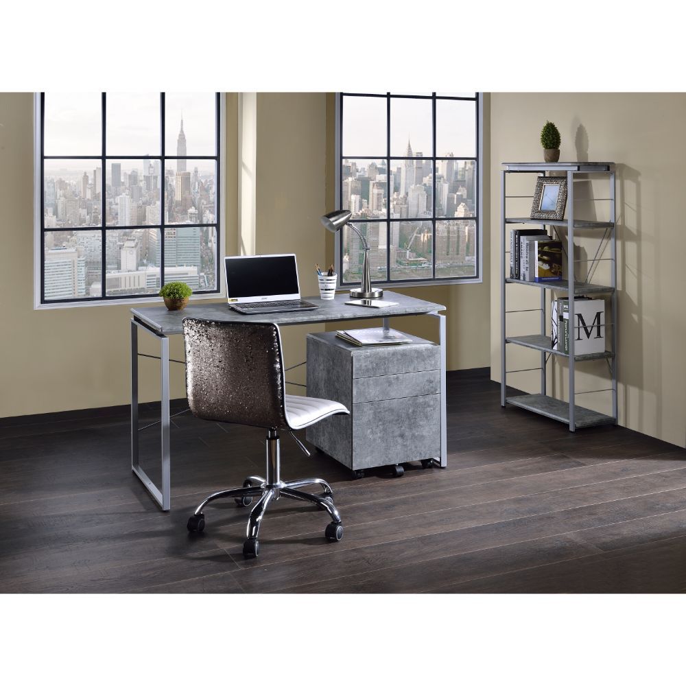 Jurgen - Writing Desk - Faux Concrete & Silver