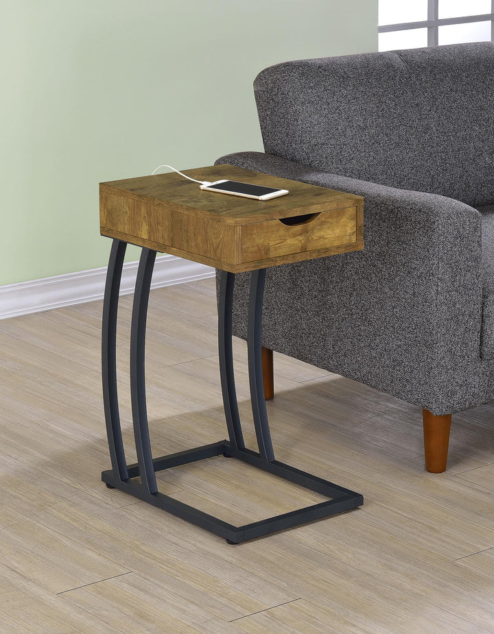 Coaster Furniture 900577 Troy 1-drawer C-Shaped Side Table Power Outlet Rustic Nutmeg
