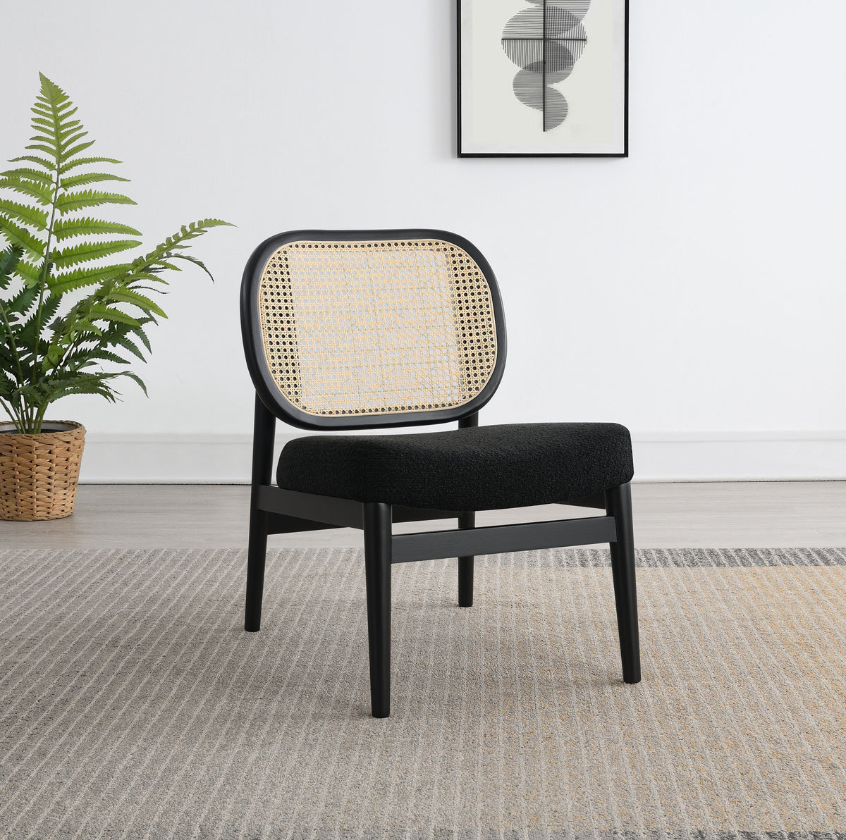 Rayo - Rattan Cane Back Accent Chair With Padded Seat - Black