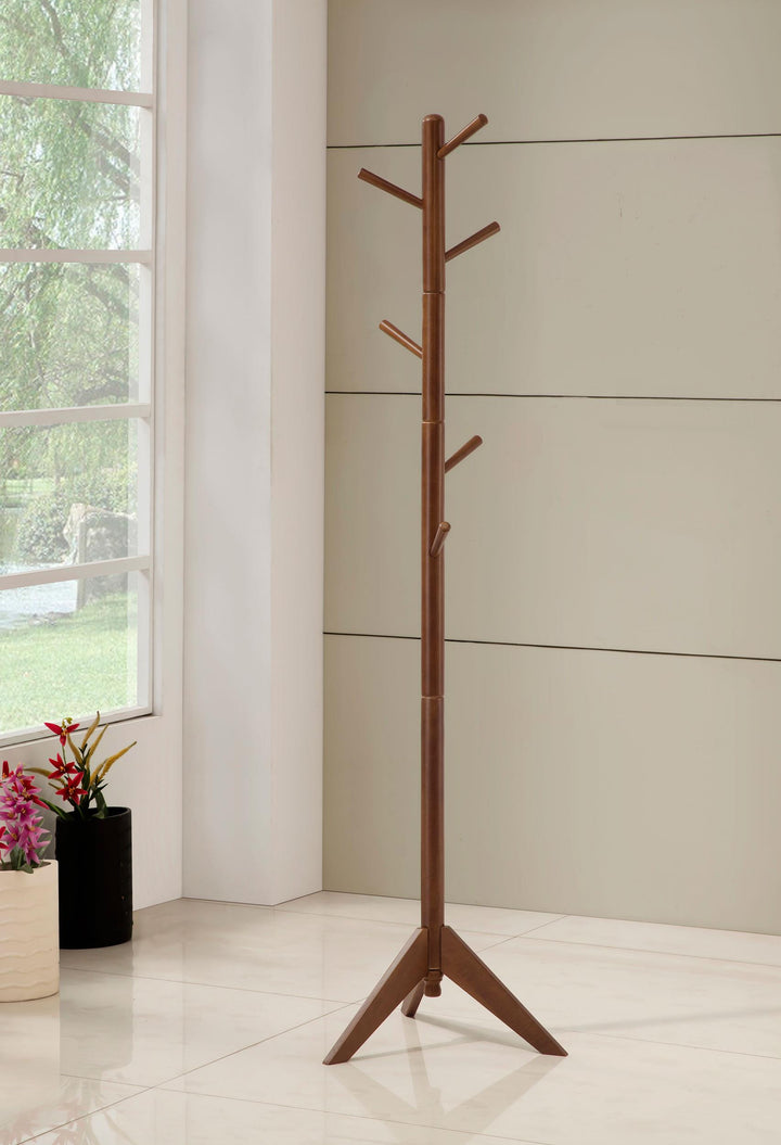 Coaster Furniture 900633 Devlin 6 Hook Freestanding Wood Coat Rack Hat Hanger Walnut
