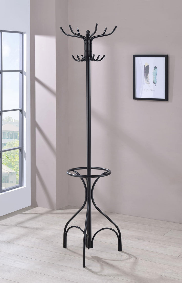Coaster Furniture 900821 Kiefer 12 Hook Freestanding Metal Coat Rack Hat Hanger Black