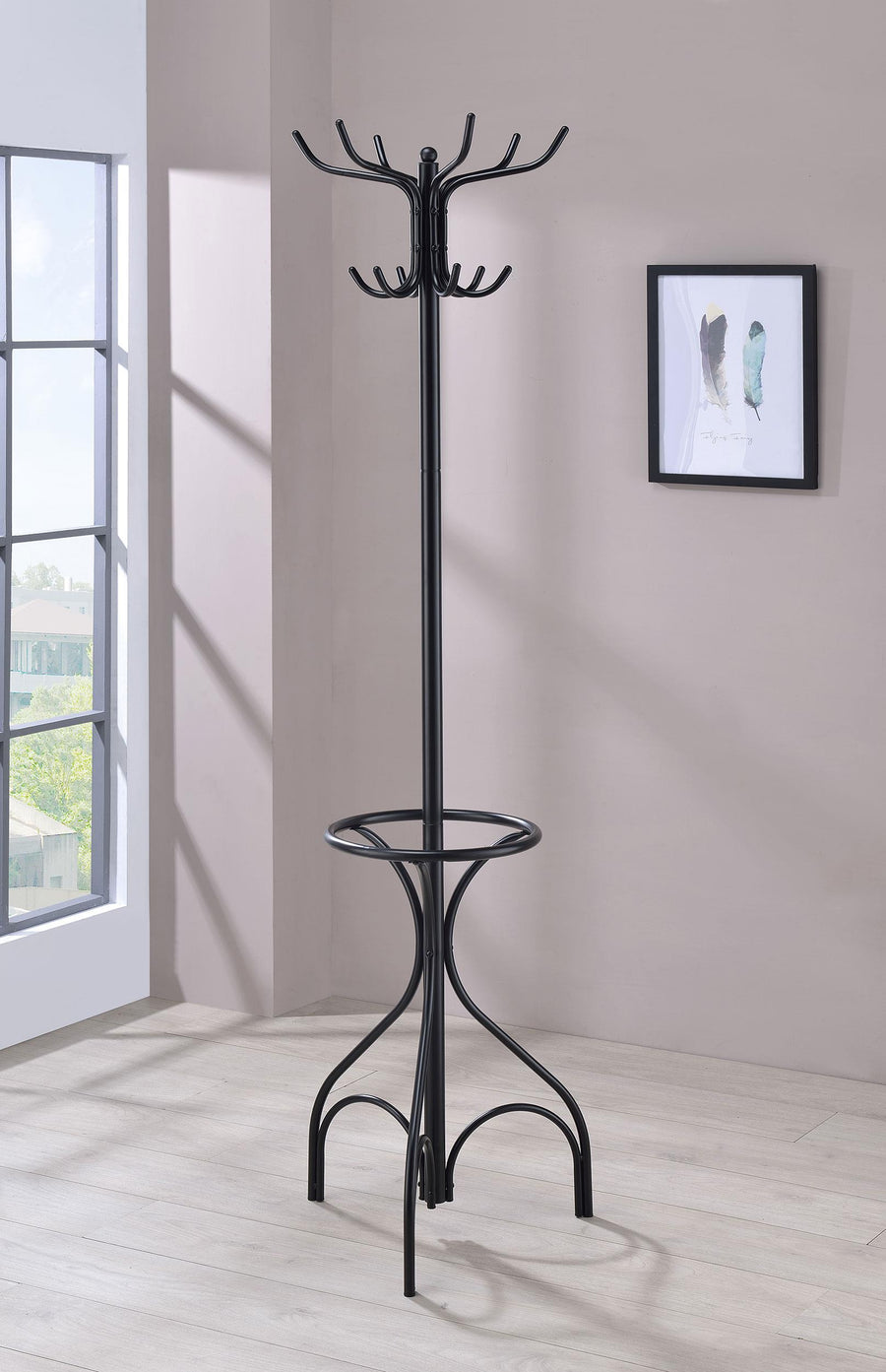 Coaster Furniture 900821 Kiefer 12 Hook Freestanding Metal Coat Rack Hat Hanger Black