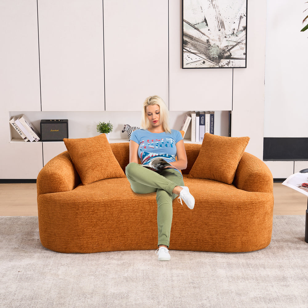 Curved Loveseat Orange Full Compression Sponge Sofa