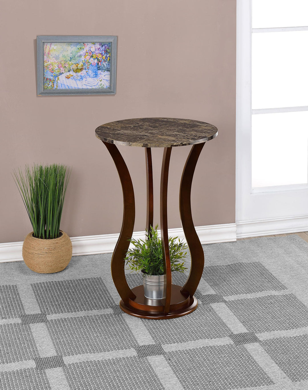 Coaster Furniture 900926 Elton Round Faux Marble Top Accent Side Table Brown