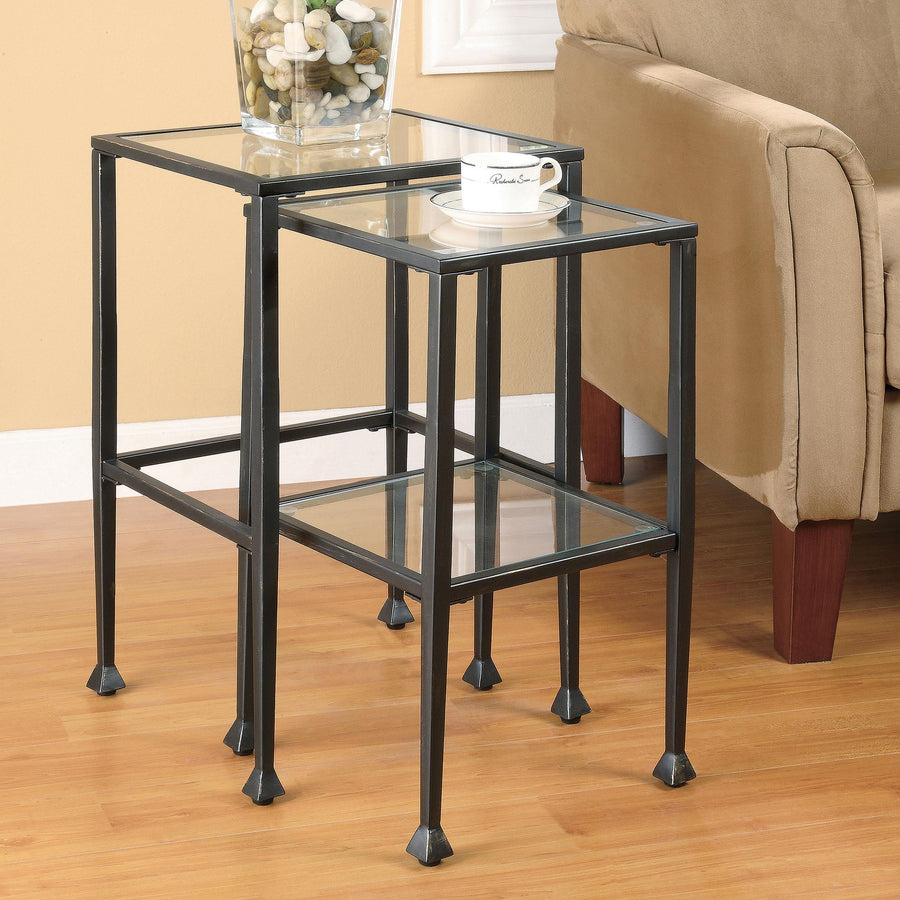 Coaster Furniture 901073 Leilani 2-piece Glass Top Nesting Table Set Black
