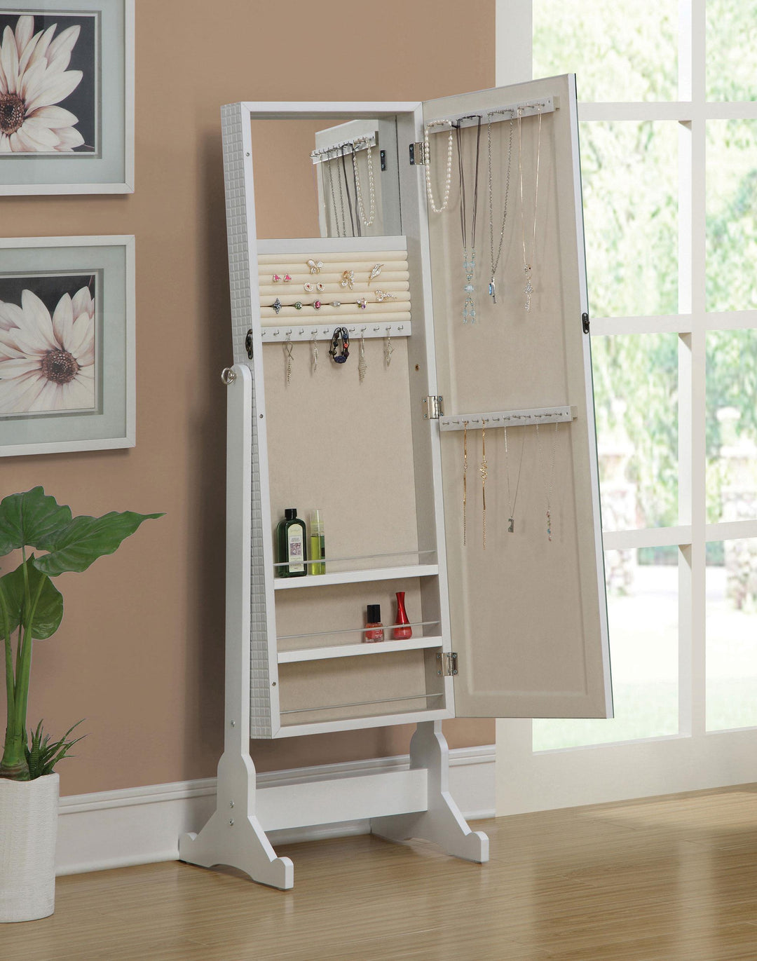 Coaster Furniture 901827 Zayas Cheval Mirror with Jewelry Storage White