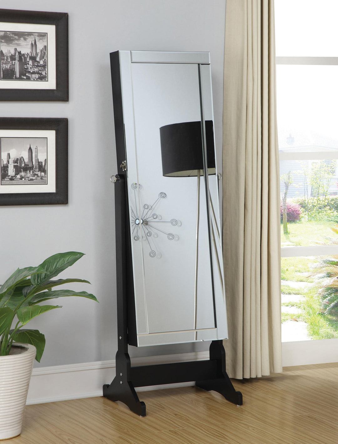 Coaster Furniture 901828 Cortez Cheval Mirror with Jewelry Storage Black