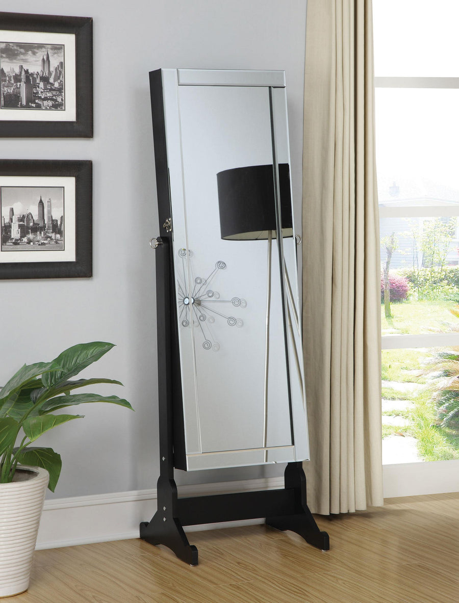 Coaster Furniture 901828 Cortez Cheval Mirror with Jewelry Storage Black
