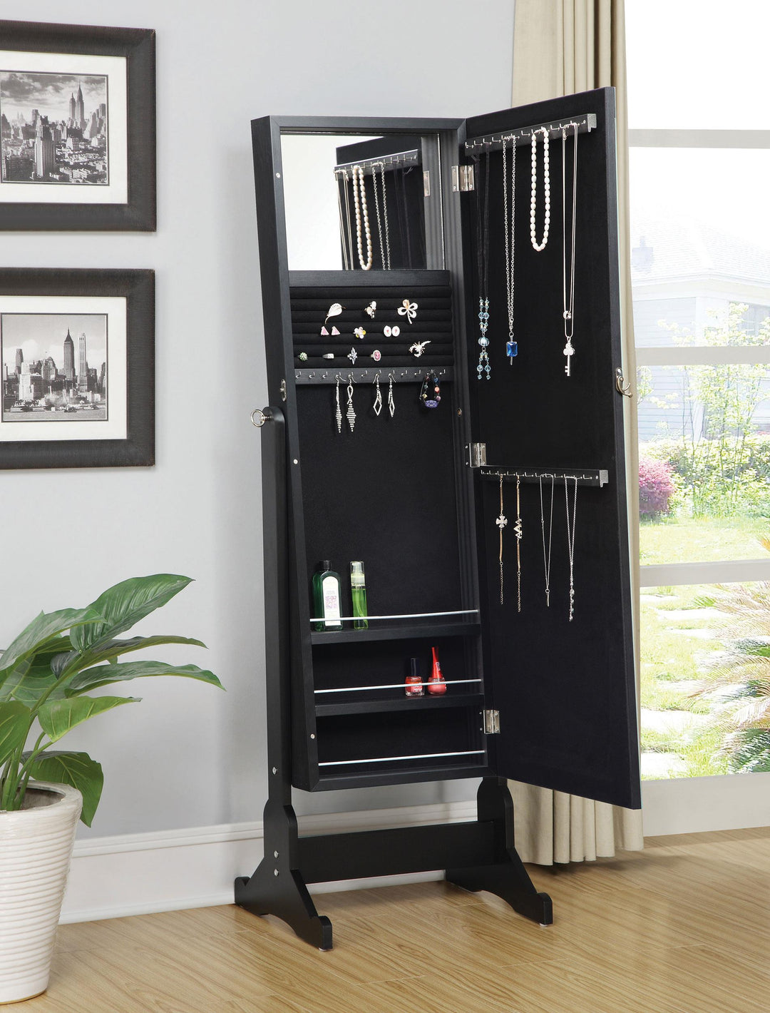 Coaster Furniture 901828 Cortez Cheval Mirror with Jewelry Storage Black