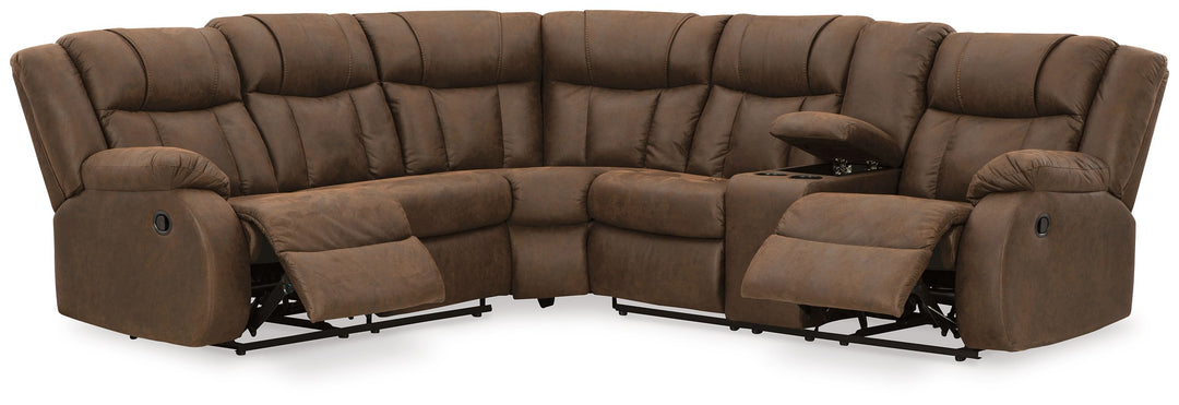 Trail Boys - 2-Piece Reclining Sectional With Raf Reclining Loveseat With Console - Walnut by Ashley Furniture product image