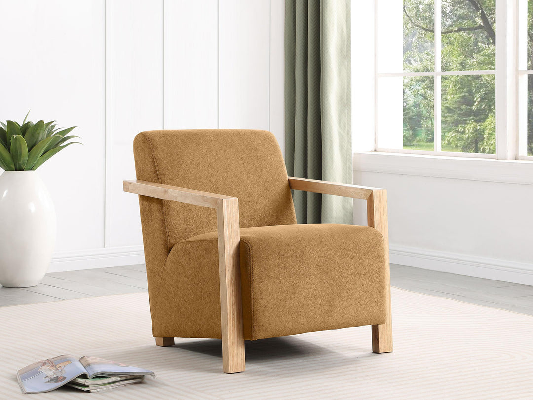 Coaster Furniture 902268 Diego Upholstered Accent Arm Chair with Wood Arms Honey