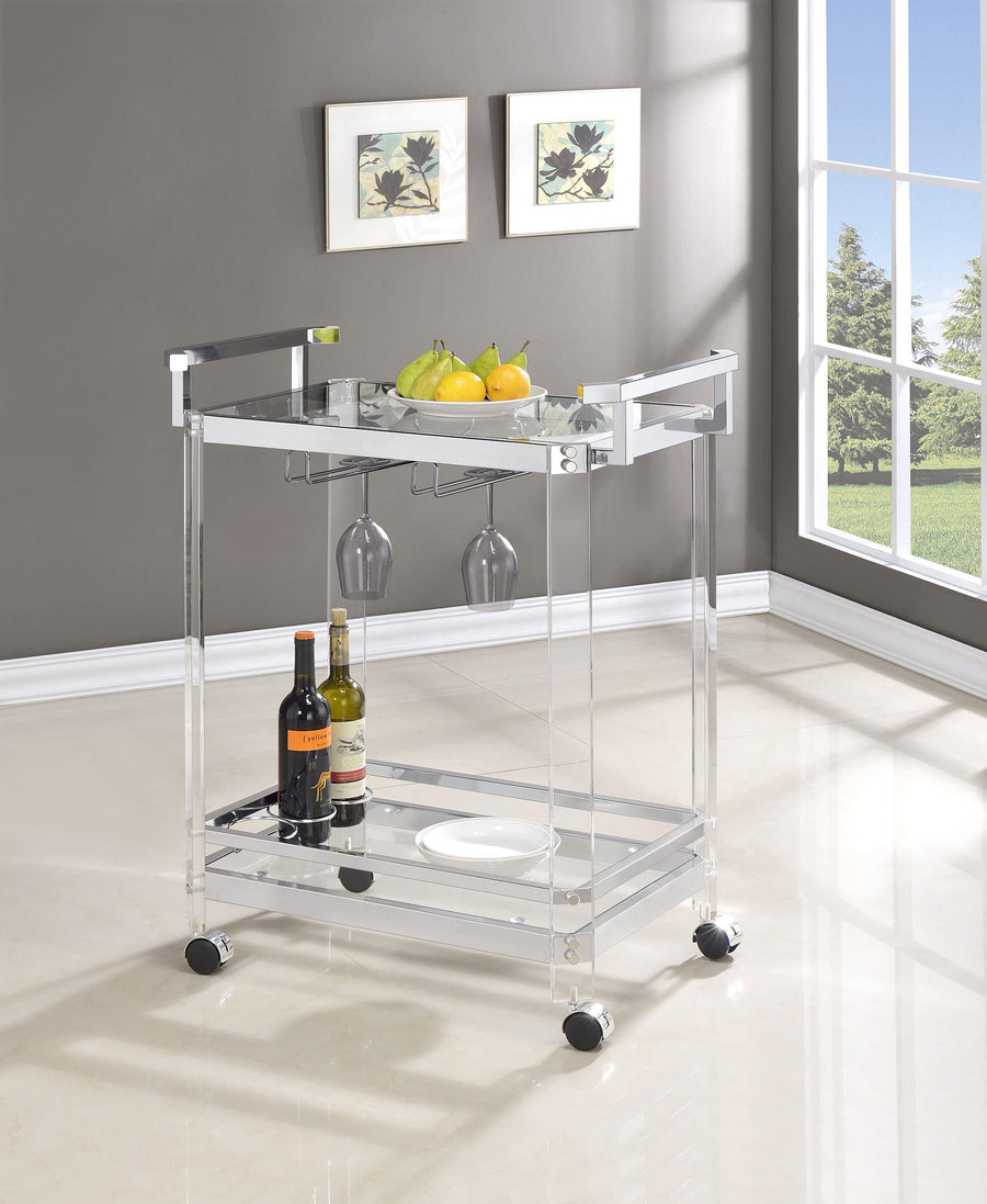 Coaster Furniture 902589 Jefferson 2-tier Glass Shelf Acrylic Bar Cart Chrome