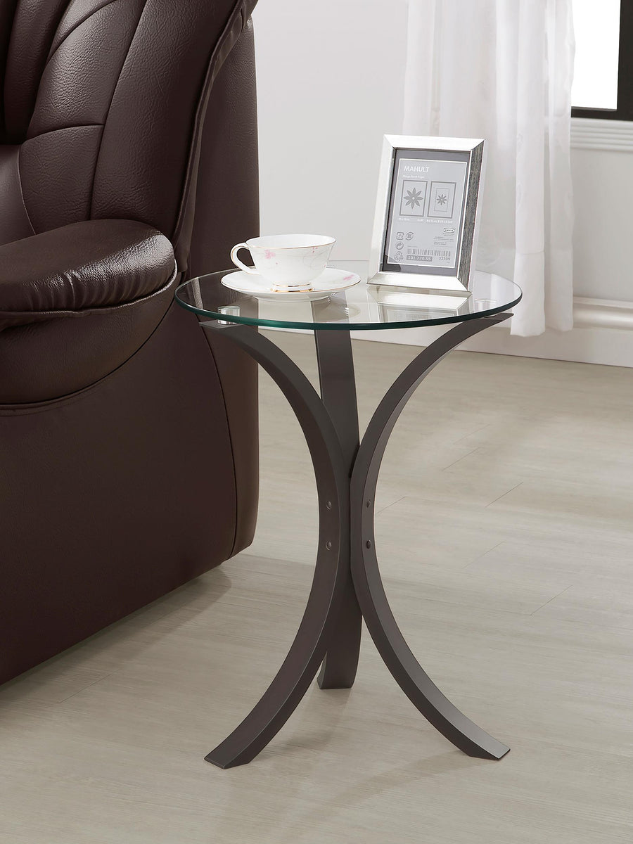 Coaster Furniture 902867 Edgar Round Glass Top Accent Side Table Cappuccino