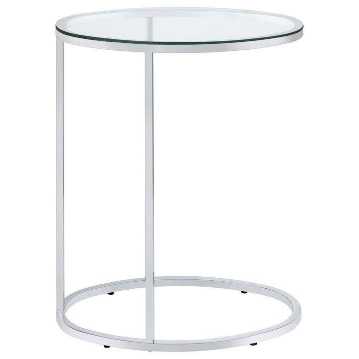 Coaster Furniture 902927 Kyle Oval Glass Top C-Shaped Sofa Side Table Chrome