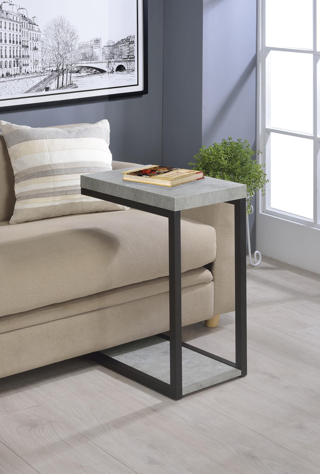 Coaster Furniture 902933 Beck Engineered Wood C-Shape Sofa Side Table Cement