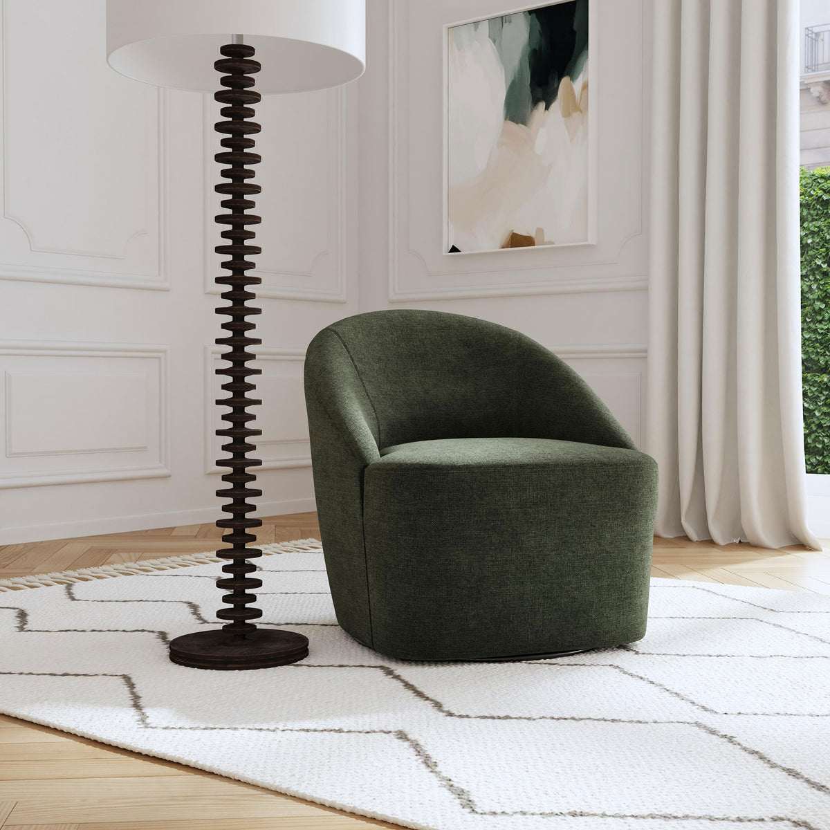 Leon - Upholstered Barrel Accent Swivel Chair - Hunter Green