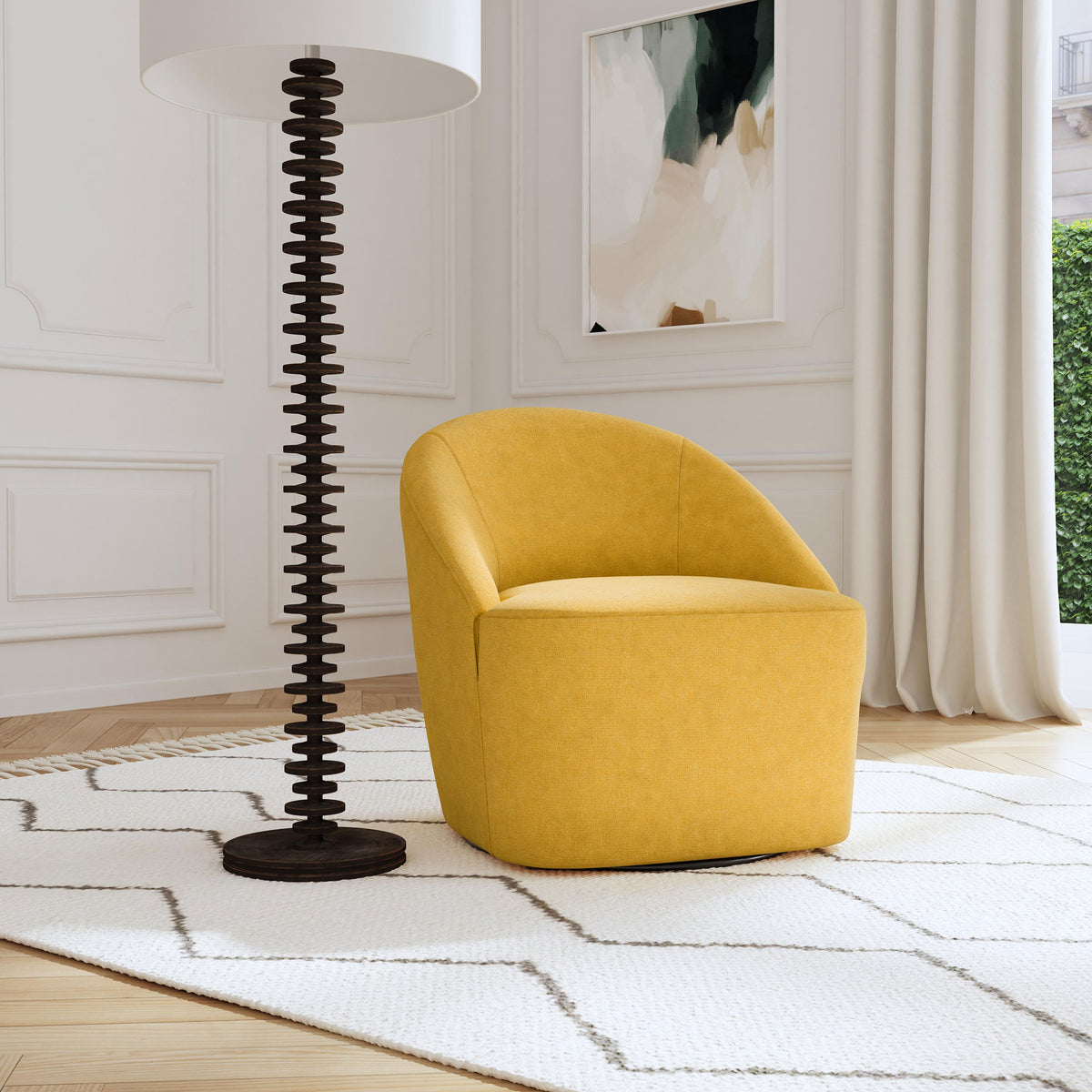 Leon - Upholstered Barrel Accent Swivel Chair - Mustard Yellow
