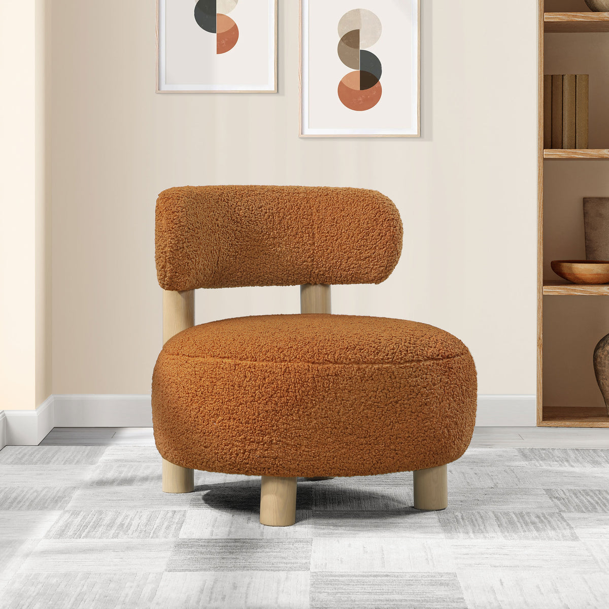 Zonie - Boucle Upholstered Barrel Back Accent Chair - Orange
