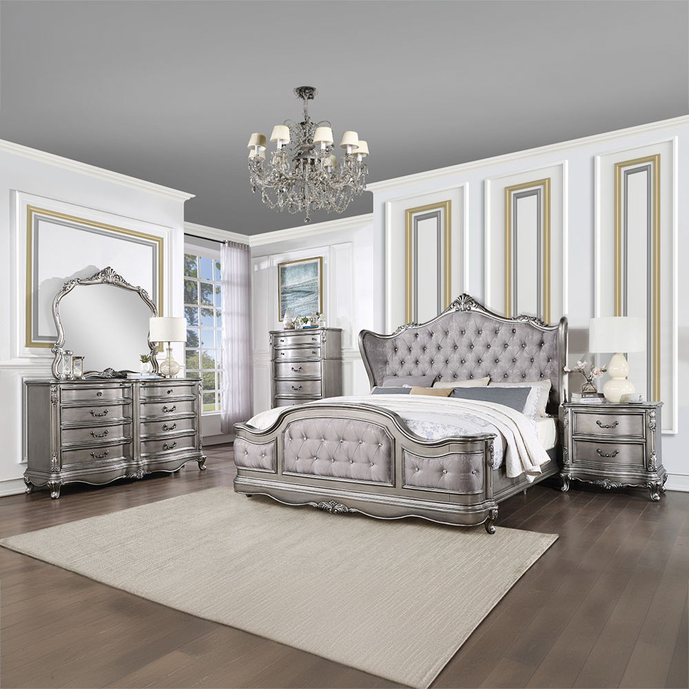 Ariadne - Queen Bed - Velvet & Antique Platinum