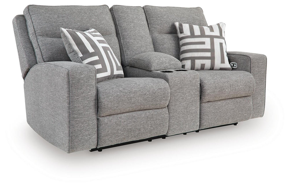Biscoe Power Reclining Loveseat with Console - Dark Gray (1)