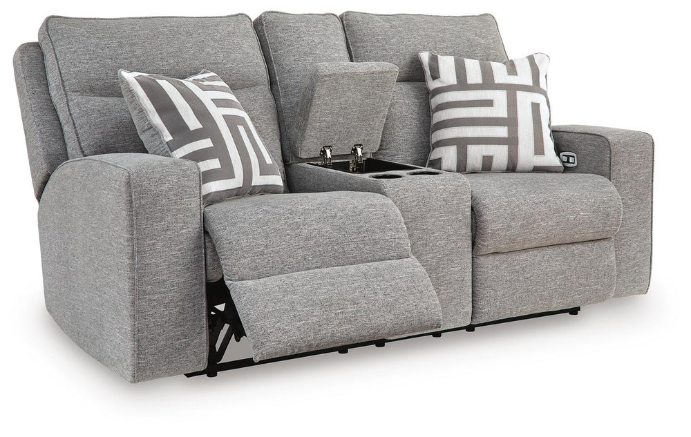 Biscoe Power Reclining Loveseat with Console - Dark Gray (3)