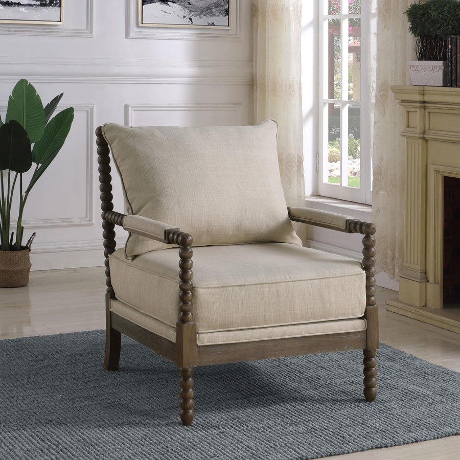 Coaster Furniture 905362 Blanchett Upholstered Bobbin Accent Chair Beige and Natural