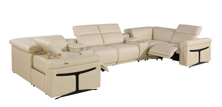DivanItalia 1126 8-Piece U-Shaped Sectional Sofa in Top Grain Italian Leather with 2 Power Recliners &amp; Power Headrests - Beige
