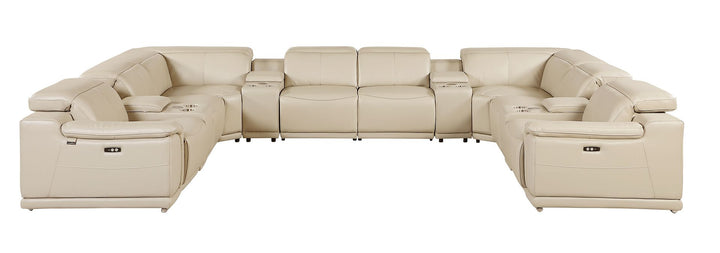 DivanItalia 9762 12-Piece U Shaped Top Grain Italian Leather Sectional Sofa with 4 Power Recliners - Beige